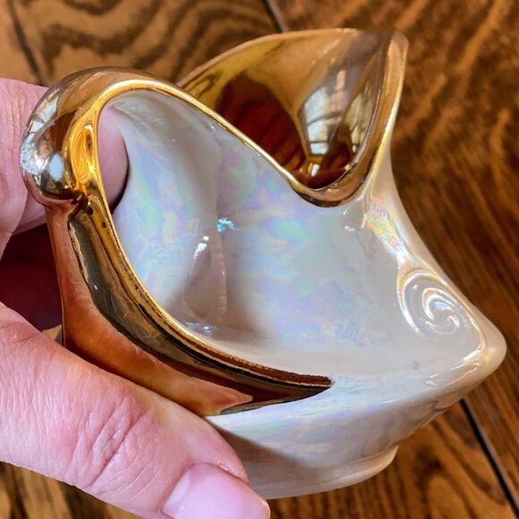 Creamer & Sugar Bowl by Pearl China Company Iridescent 22K Gold Trim Circa 1960 - Picture 7 of 9